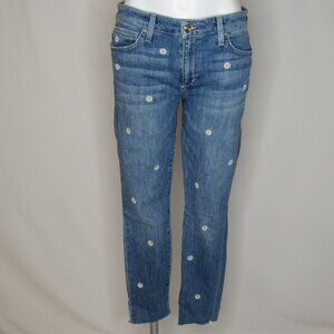 Joe's Jeans THE ICON Mid Rise Skinny Crop Blue Daisy Embroidered Raw Edge 30